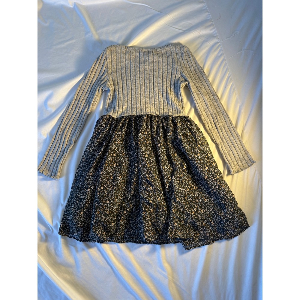 OshKosh Bgosh Girls Gray Ribbed Knit Long Sleeve Floral Skirt Dress Size 6 6X - Picture 3 of 3